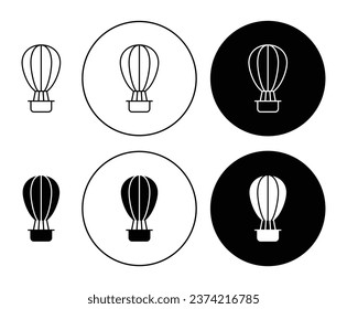 Hot air balloon sign icon set. Airship ballon vector symbol in black filled and outlined style for ui designs.