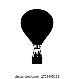 Hot air balloon silhouette with two people in the basket, representing travel and adventure