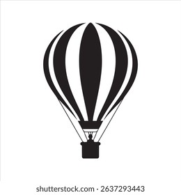 Hot Air Balloon Silhouette Vector Icon – Striped Balloon with Basket
