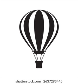 Hot Air Balloon Silhouette Vector Icon – Striped Balloon with Basket