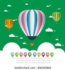 hot air balloon in the sky , background and greeting card template , vector illustration