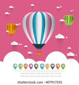 hot air balloon in the sky , background and greeting card template , vector illustration