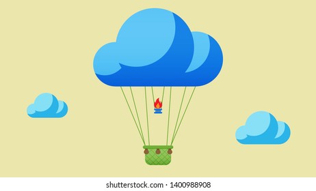 Hot air balloon in the sky with cloud background.