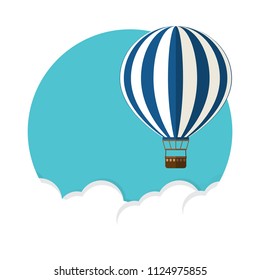 Hot air balloon in the sky with clouds. Flat cartoon design. Vector illustration