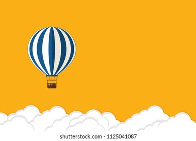 Hot air balloon in the sky with clouds. Flat cartoon design. Vector illustration