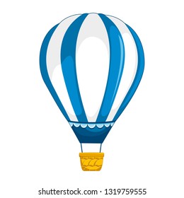 Hot air balloon in the sky with clouds. Flat cartoon design. Vector illustration