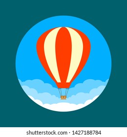 Hot Air Balloon in the sky with clouds in flat style. Vector illustration.