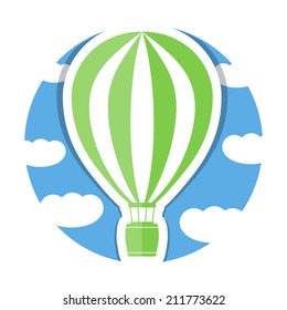 Hot air balloon in sky with clouds, vector eps10 illustration