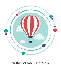 Hot air balloon in the sky with clouds graphic icon