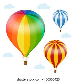 Hot air balloon in the sky with clouds. Flat 3d vector isometric illustration hot air balloons. 