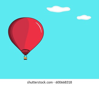 Hot air balloon in the sky with clouds. Vector image. Flat design.
