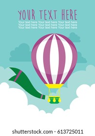Hot air balloon in the sky with clouds. Vector illustration
