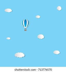 Hot air balloon in the sky with clouds. Vector illustration