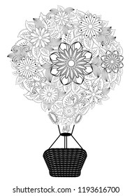 hot air balloon in the sky, coloring book