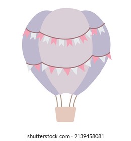 Heißluftballon am Himmel. Dekor für die Kinderzimmer-Ballons und Hektik. Vektorgrafik einzeln auf weißem Hintergrund