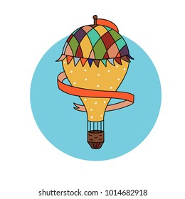 Hot air balloon in the sky. Flat line colorful vector illustration. Concept for travel agency, motivation, business development, greeting card. Red banner.

