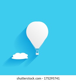 hot air balloon in the sky, flat icon isolated on a blue background for your design, vector illustration