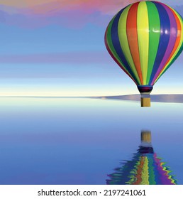 hot air balloon in the sky and reflection