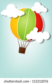 hot air balloon in the sky. Vector paper cut image