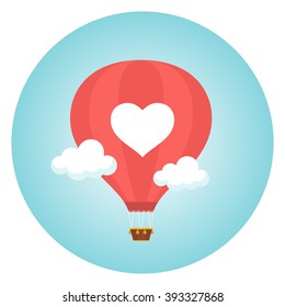Hot air balloon in the sky . Vector illustration. Vector background/greeting card. Flat design, Hot air balloon in the sky with cloud background. hot air balloon  greetings for cupple vector