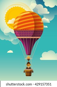 Hot air balloon in the sky. Vector illustration.