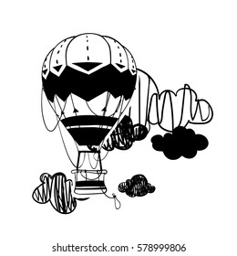 hot air balloon in the sky - vector hand drawing illustration and background. vector/illustration/background/greeting card