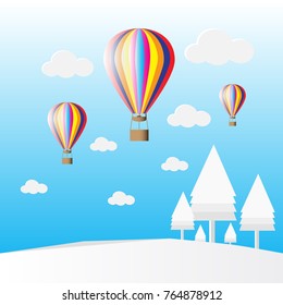 Hot air balloon and sky. Vector illustration.