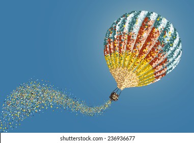 Hot air balloon in the sky vector.Abstract circles