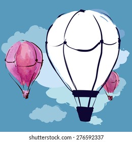 hot air balloon in the sky vector/illustration /background. Beautiful greeting card