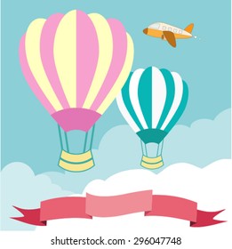hot air balloon in the sky vector/illustration/background/greeting card