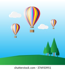 Hot air balloon and sky.Vector illustration.