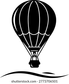 Hot air balloon soaring above serene landscape view
