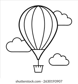 hot air balloon soaring gently through the cloudy sky evoking a sense of tranquility exploration joyful movement and dreamy freedom in a simple illustrative art form