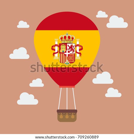 Hot air balloon with Spain flag. Vector illustration