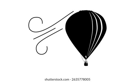 hot air balloon symbol, black isolated silhouette