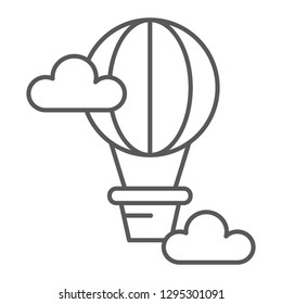 Hot air balloon thin line icon, airship and travel, balloon sign, vector graphics, a linear pattern on a white background, eps 10.