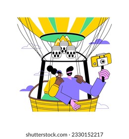 Hot air balloon tour isolated cartoon vector illustrations. Excited couple has hot air balloon flight, tourism idea, adventure tour, exclusive recreation, exotic destination vector cartoon.