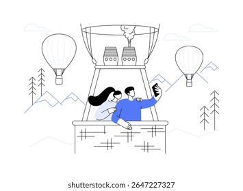 Hot air balloon tour isolated cartoon vector illustrations. Excited couple has hot air balloon flight, tourism idea, adventure tour, exclusive recreation, exotic destination vector cartoon.