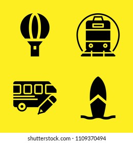 hot air balloon, train, surfboard and bus vector icon set. Sample icons set for web and graphic design