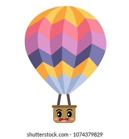 Hot Air Balloon transportation cartoon character side view isolated on white background vector illustration.