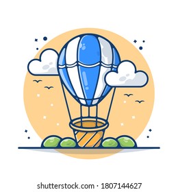 Hot Air Balloon Transportation Vector Illustration. Hot Air Balloon 
Traveling Concept. Transportation with Clouds. Flat Cartoon Style Suitable for Sticker, Wallpaper, Icon, Landing Page, Web.