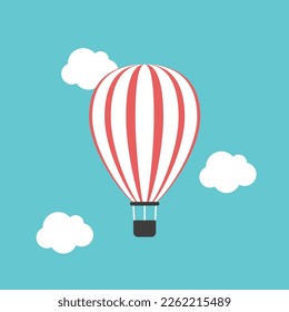 Hot air balloon in turquoise blue sky. Freedom, travel, flight, adventure, exploration, creativity, lightness and summer concept. Flat design. EPS 8 vector illustration, no transparency, no gradients