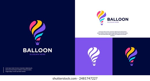 hot air balloon for vacation destination, travel story, logo design inspiration.