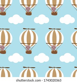 
hot air balloon vector. bear vector. cloud vector. Teddy bear is ballooning among the clouds