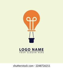 hot air balloon vector combination lamp logo icon. in simple flat illustration style. Great for balloon, bulb, idea, illustration, etc.