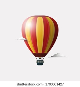 Hot Air Balloon Vector Icon Isolated on Light Sky Background