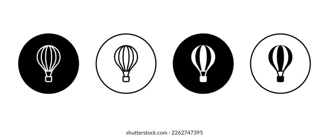 Hot air balloon vector icon set. Air balloon symbol in flat style. Flying aerostat sign in circle