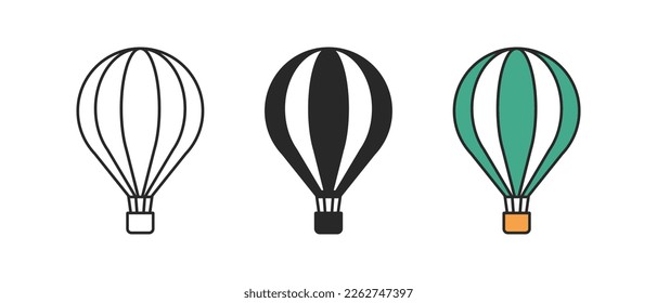 Hot air balloon vector icon set. Air balloon symbol in flat style. Flying aerostat sign
