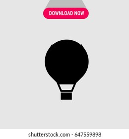 Hot Air Balloon Vector Icon, The black air ballon on the white background symbol. Simple, modern flat vector illustration for mobile app, website or desktop app 