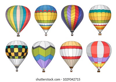 hot air balloon vector icons set